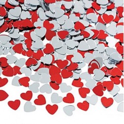 Confetti silver and red hearts