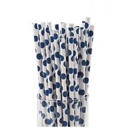 Paper straws navy blue dotted