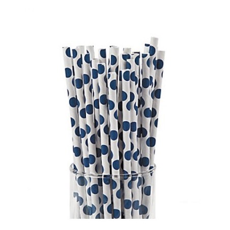 Paper straws navy blue dotted
