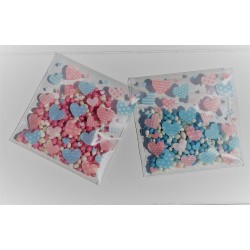 Clear treat bags with pink and blue hearts