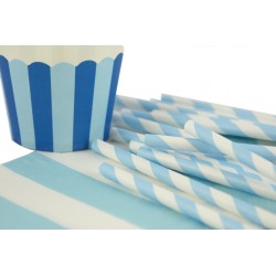Paper straws light blue striped