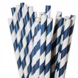 Paper straws navy blue striped