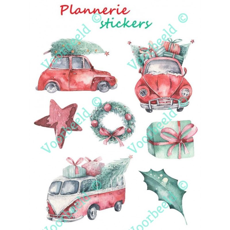 Kerstauto's stickers A5