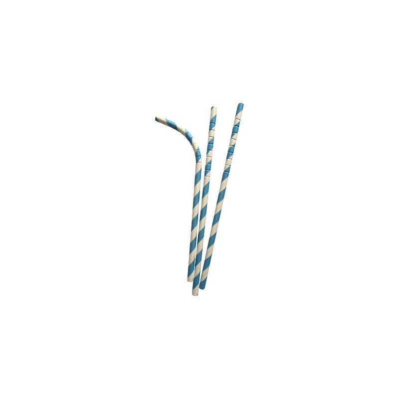 Bendable paper straws blue striped