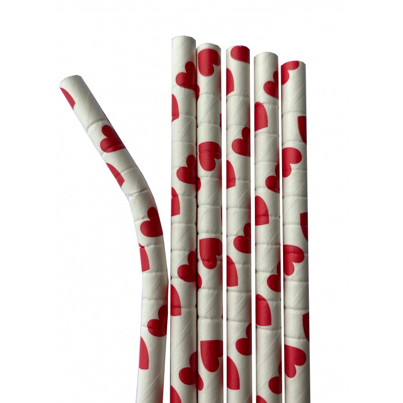 Flexible paper straws red hearts