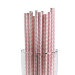 Paper straws pink chevron striped