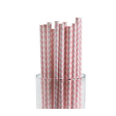 Paper straws pink chevron striped