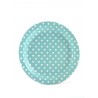 Light blue paper plates with white dots