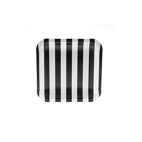 Square paper plates black striped