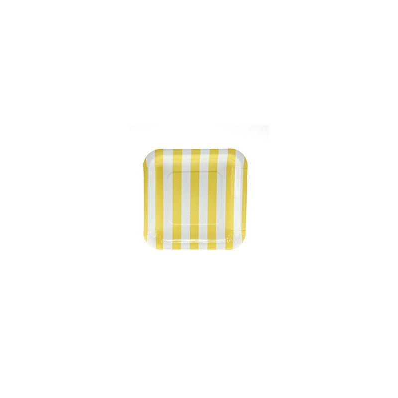 Vierkante papieren bordjes geel gestreept