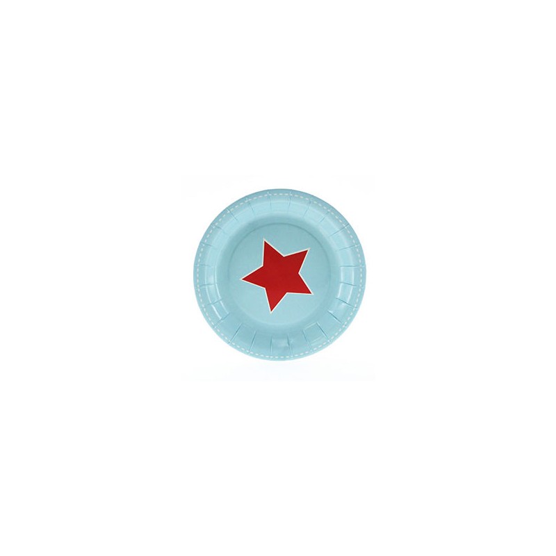 Paper cakeplates light blue with red star