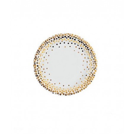Paper cakeplates white whit gold foil dots