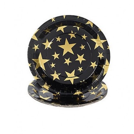 Black paper plates with golden stars