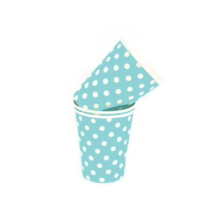 Paper cups light blue with white dots