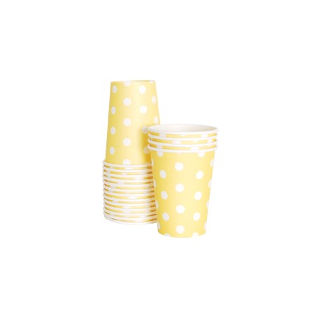 Paper cups yellow with white dots