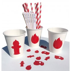 Paper cups white with red fire hydrants and flames