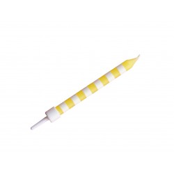 Birthday candles yellow striped with holder