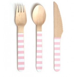 Houten vorken roze-wit gestreept