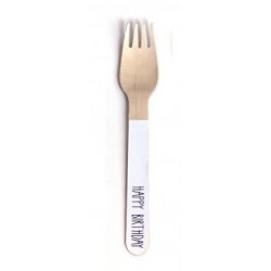 Wooden forks with black text "Happy Birthday"