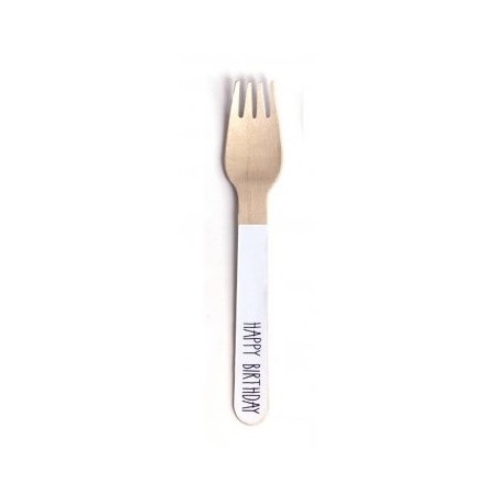 Wooden forks with black text "Happy Birthday"