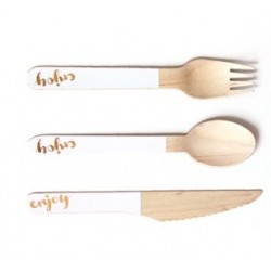 Wooden spoons with golden text "Enjoy"