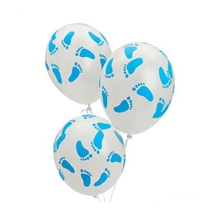 White balloons with light blue feet